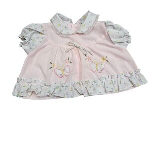 Vintage 90s Cradle Baby Dress 0-6M Pink Butterfly Embroidery‎ Ruffle Collar